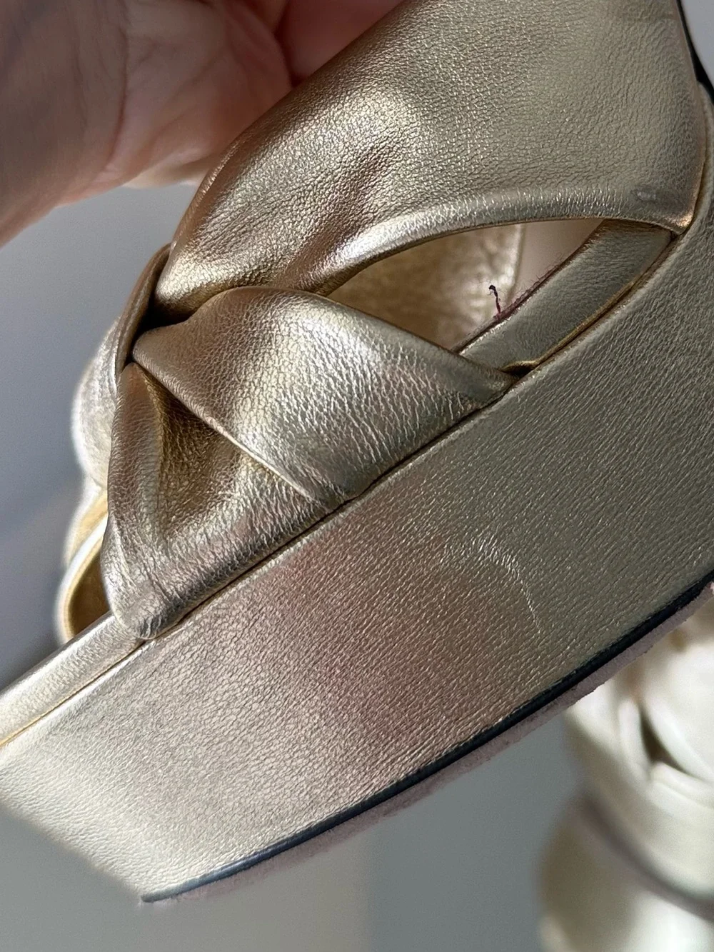 Jimmy Choo Heloise 120 Gold Metallic Nappa Leather Platform Sandals 38.5